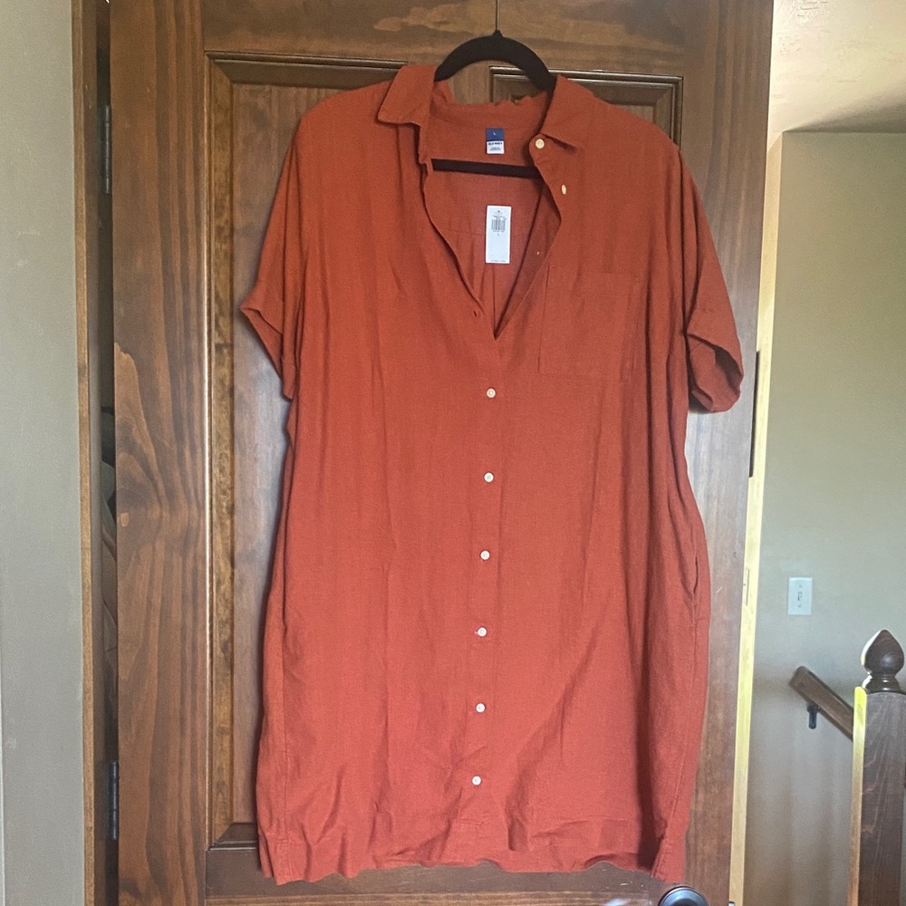 Old Navy Rust Orange Button-Front Shirt Dress